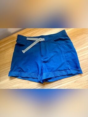 ZYIA Active Not Just a Trail Shorts Small Blue Striped Belted Waist Pockets